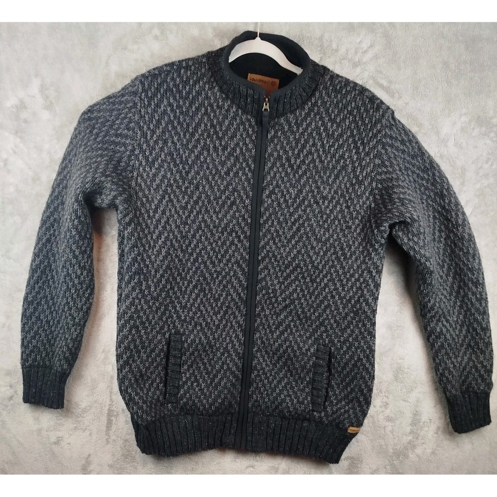 Laundromat Sweater Mens XL Gray Black Charcoal 100% Wool Zip Heavy Thick